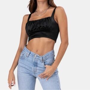 Adika black satin crop top XS